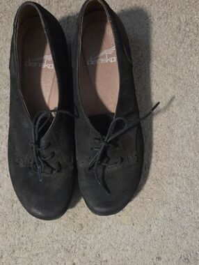 Dansko Black Suede Lace-Up Flats - Low Profile Comfort